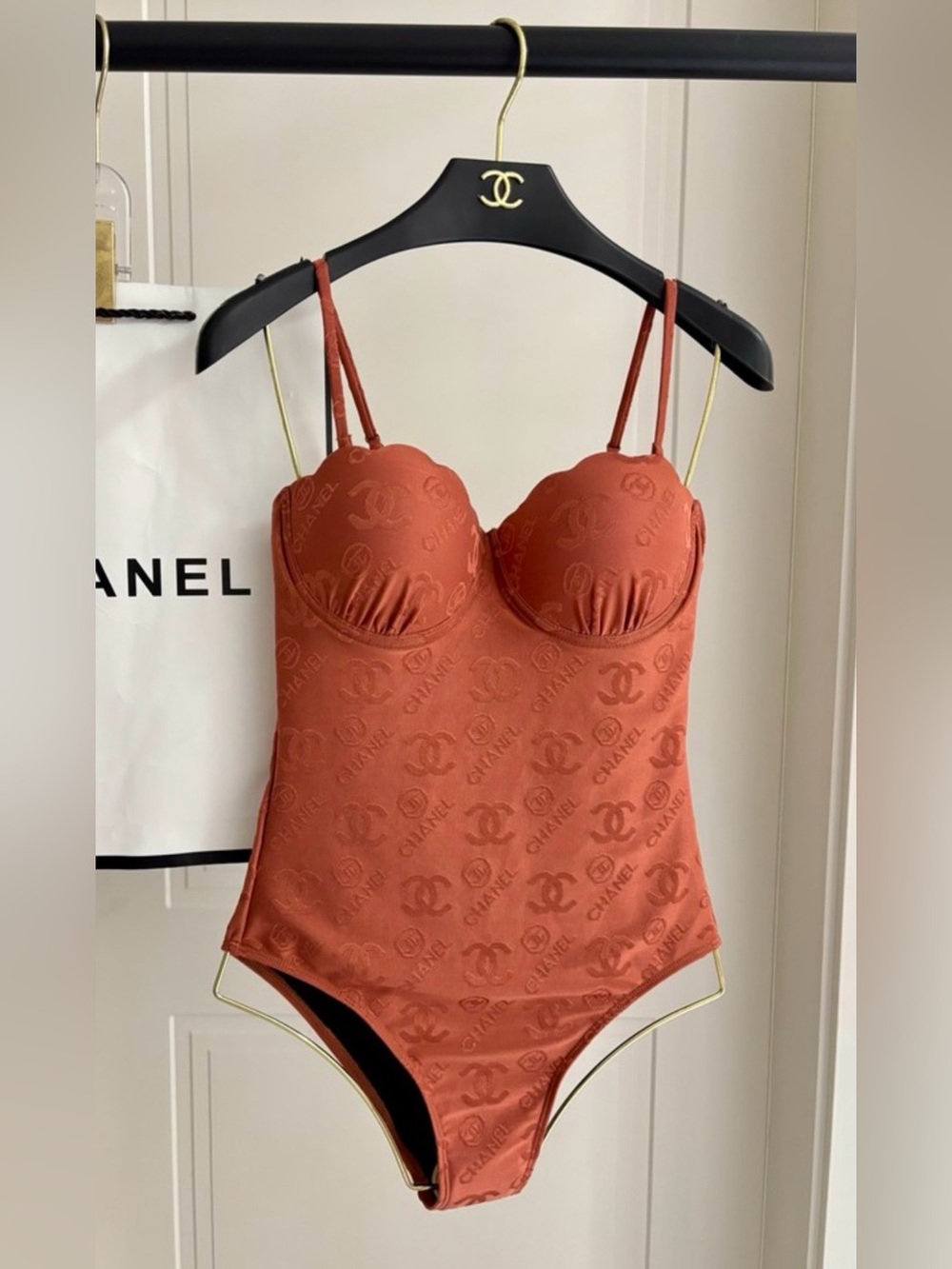 CHANEL Coral Logo one -Piece Swimsuit